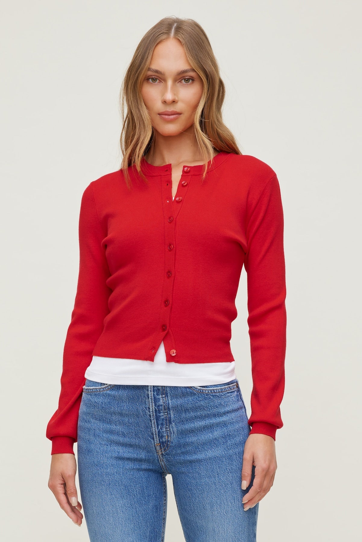 Rebecca Crewneck Cardigan Red - Dynamite