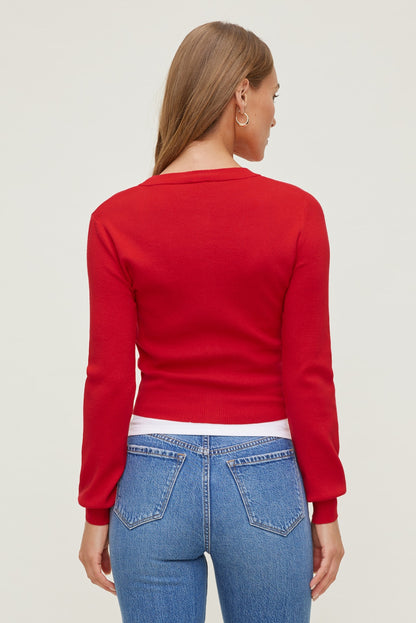 Rebecca Crewneck Cardigan Red - Dynamite