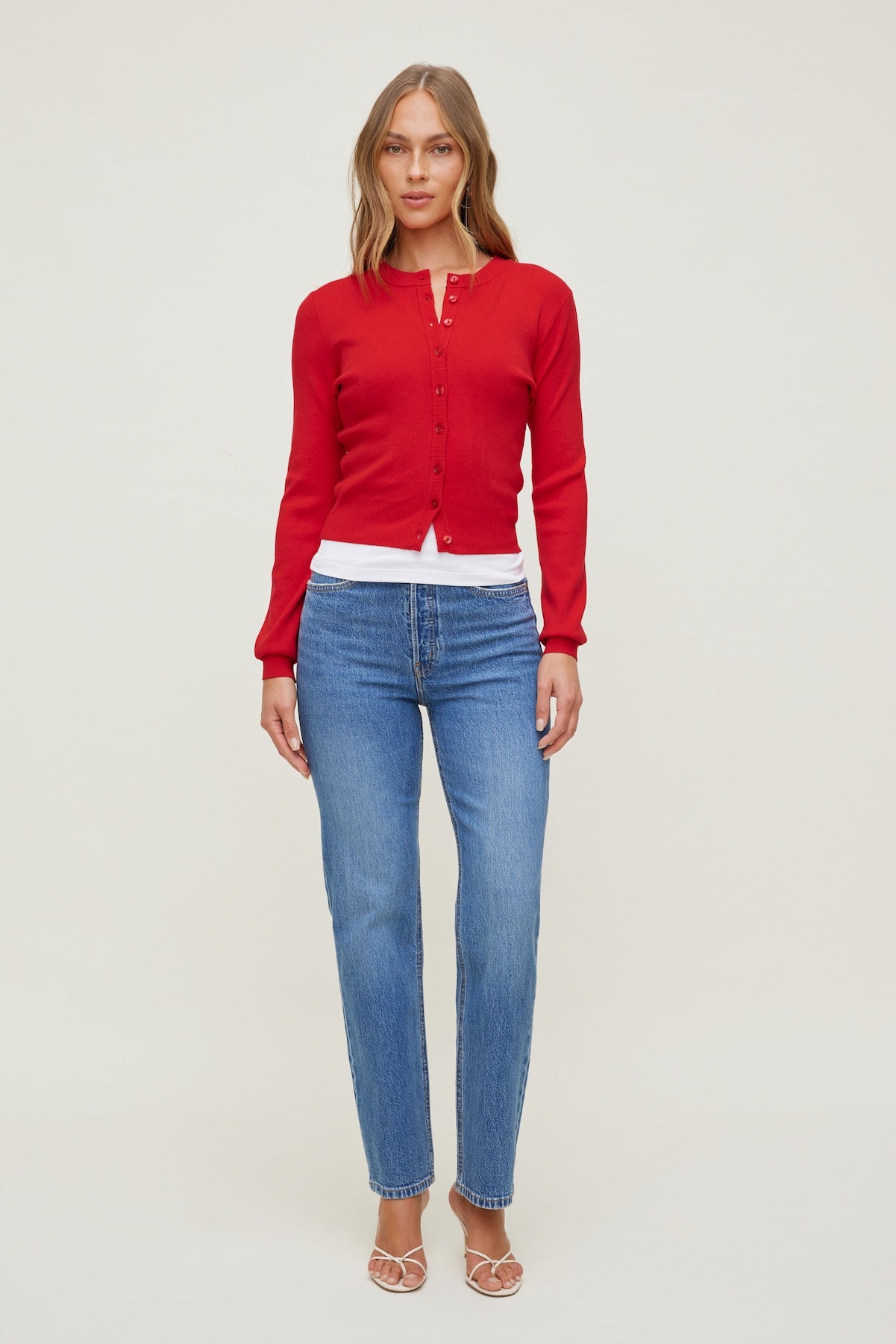 Rebecca Crewneck Cardigan Red - Dynamite