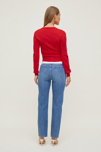 Rebecca Crewneck Cardigan Red - Dynamite