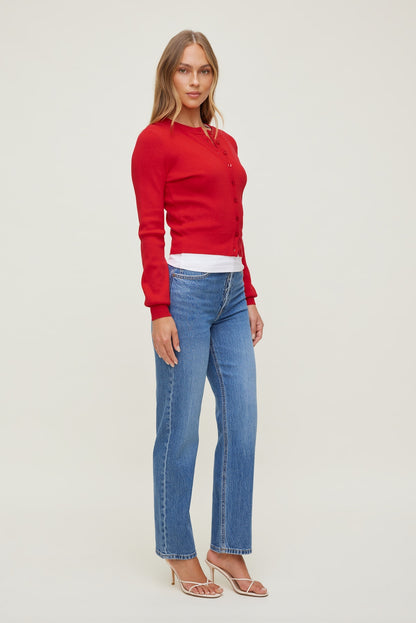 Rebecca Crewneck Cardigan Red - Dynamite