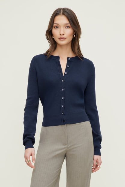 Rebecca Crewneck Cardigan Blue - Dynamite