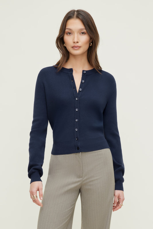 Rebecca Crewneck Cardigan Blue - Dynamite