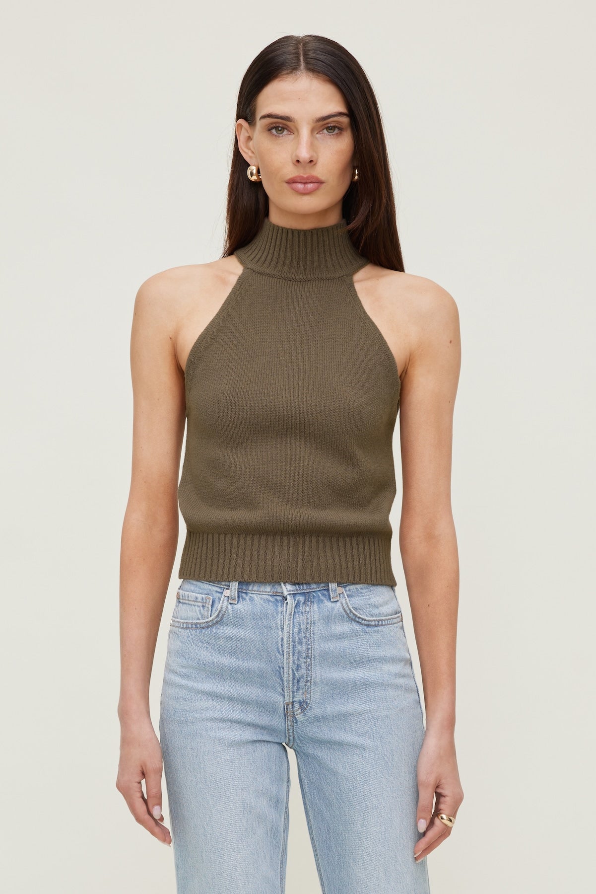 Turtleneck Sweater Tank Top Brown - Dynamite