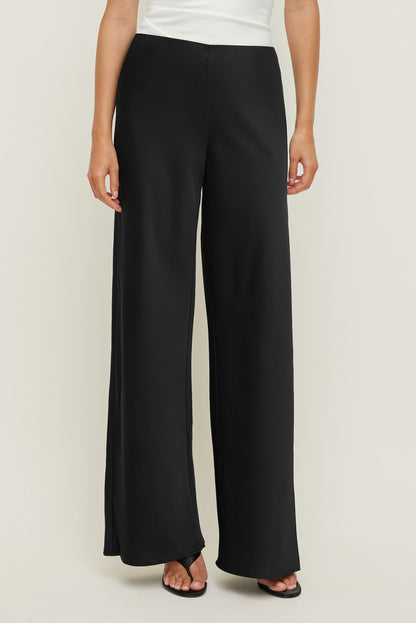 Izzy Wide Leg Satin Pants BLACK - Dynamite