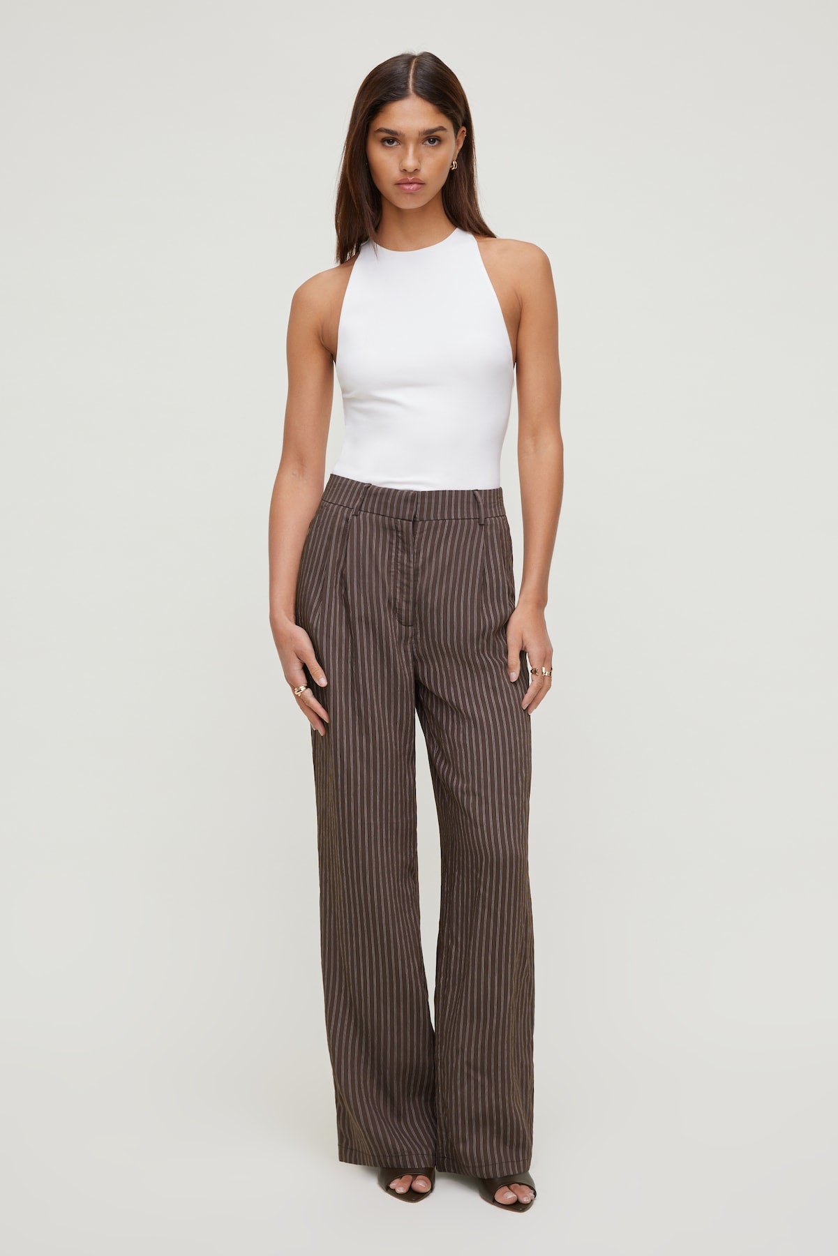 Alex Striped Wide Leg Pants Brown - Dynamite