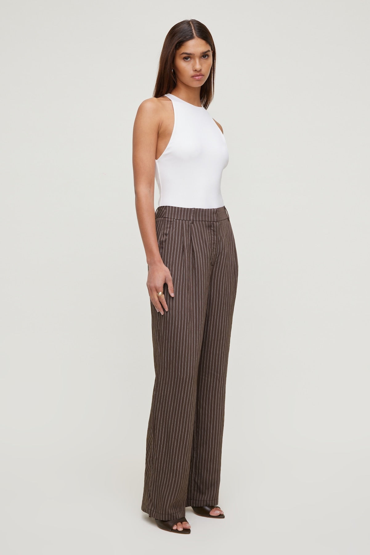 Alex Striped Wide Leg Pants Brown - Dynamite