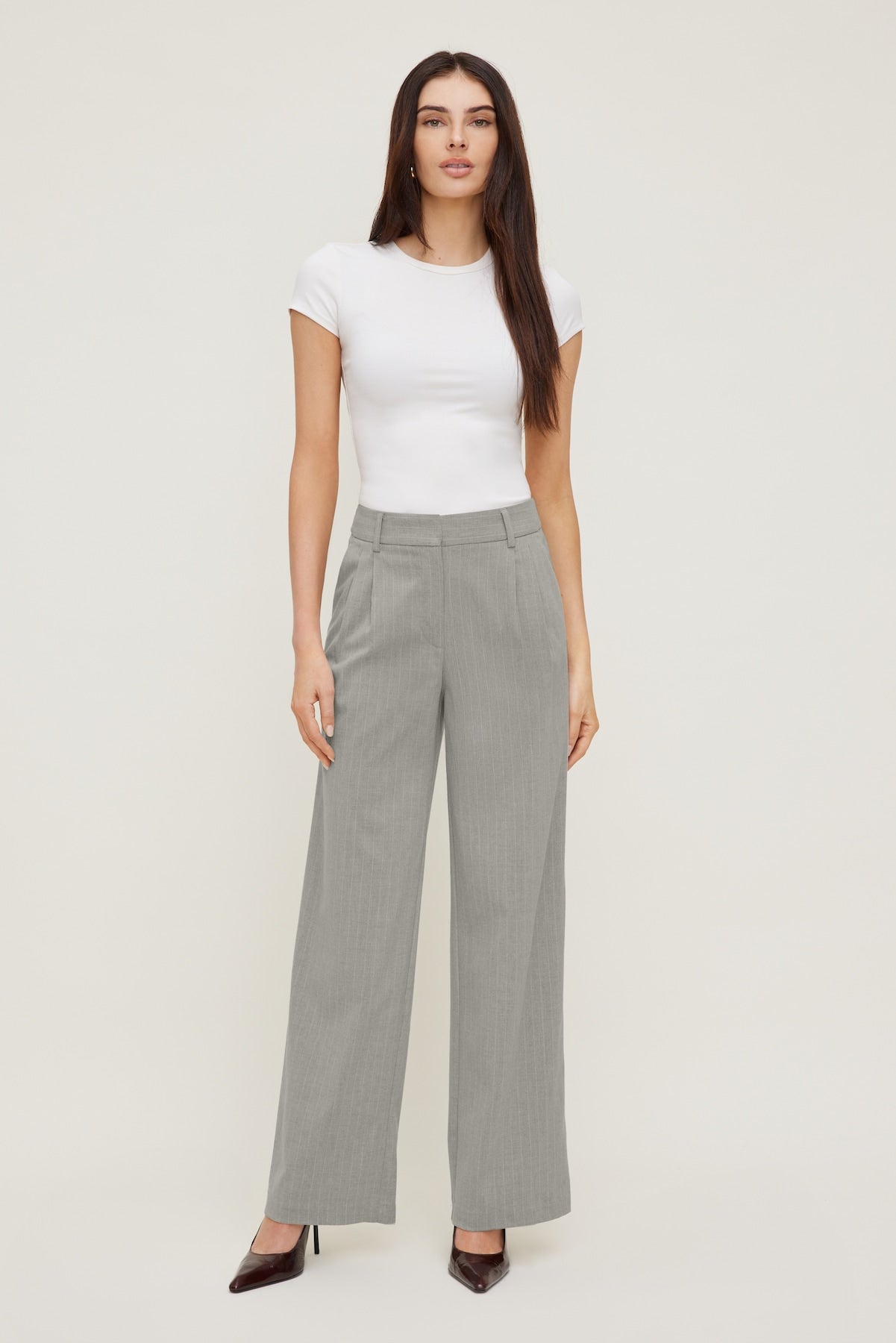 Alex Pinstripe Wide Leg Pants Gray - Dynamite