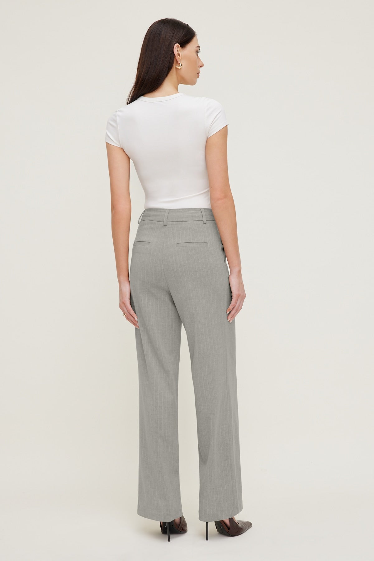 Alex Pinstripe Wide Leg Pants Gray - Dynamite