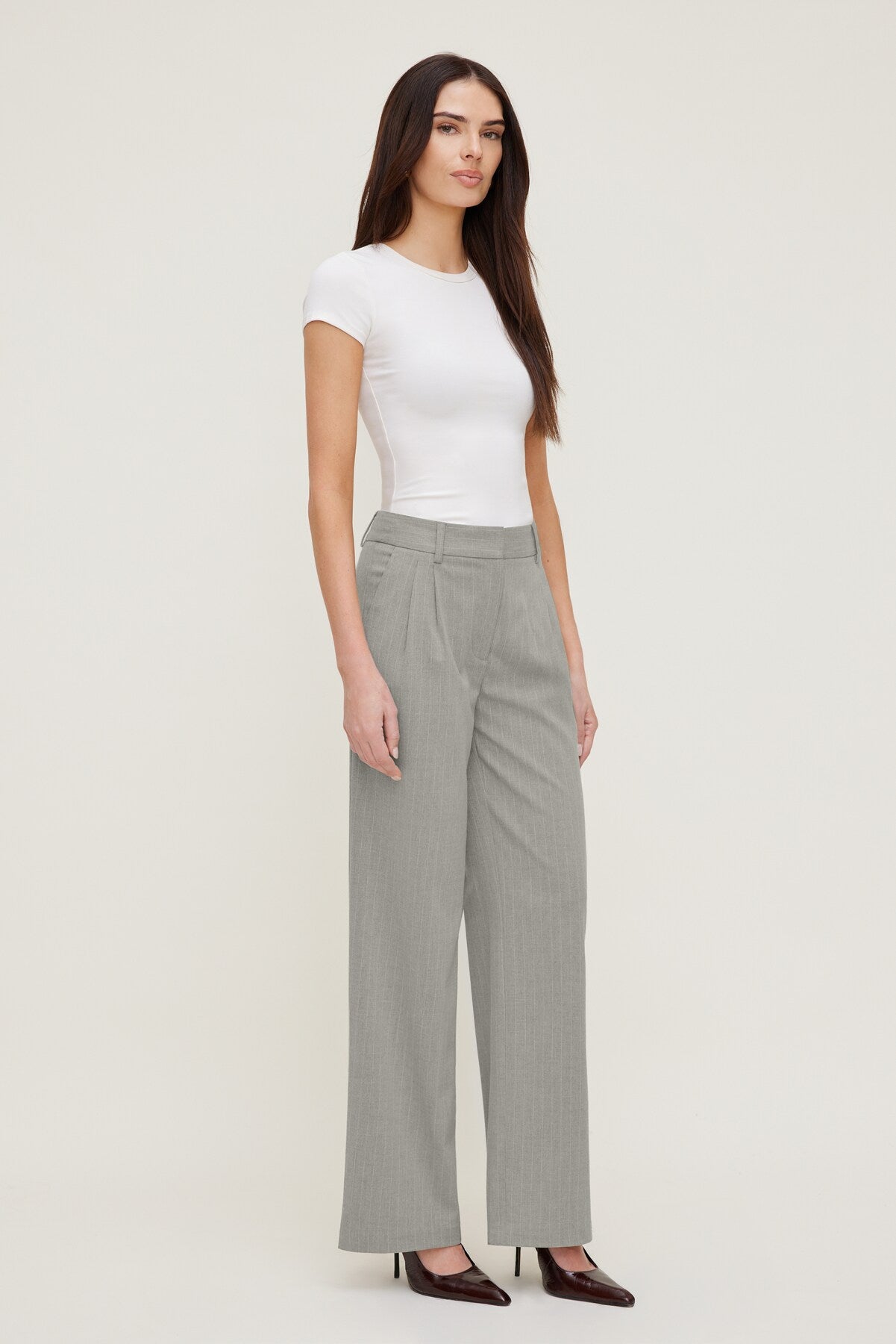 Alex Pinstripe Wide Leg Pants Gray - Dynamite