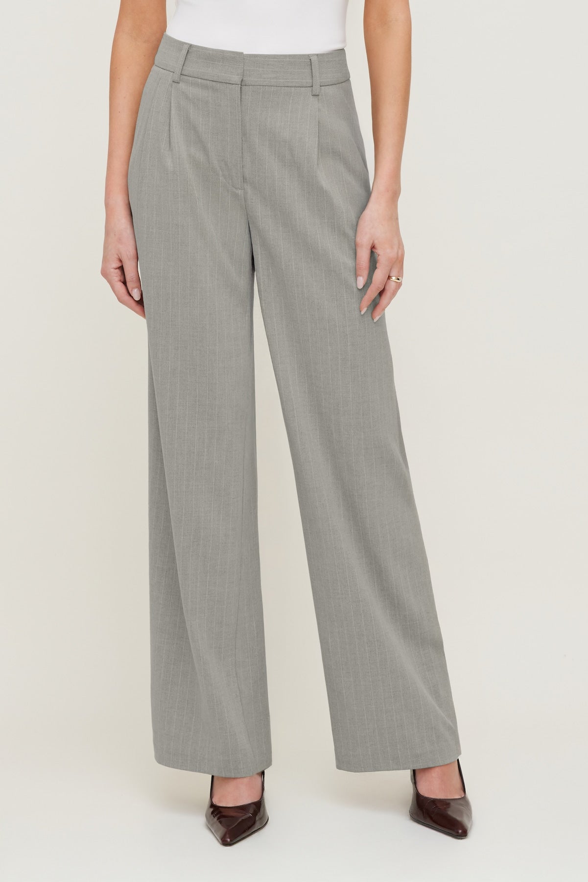 Alex Pinstripe Wide Leg Pants Gray - Dynamite