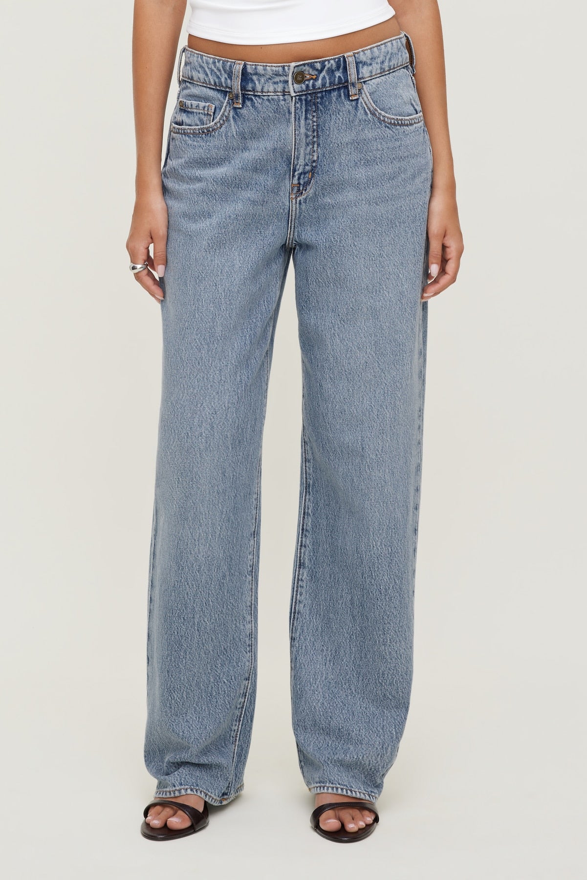 Mika Mid Rise Relaxed Straight Leg Jeans Blue - Dynamite