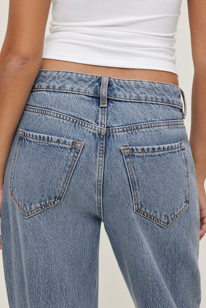 Mika Mid Rise Relaxed Straight Leg Jeans Blue - Dynamite