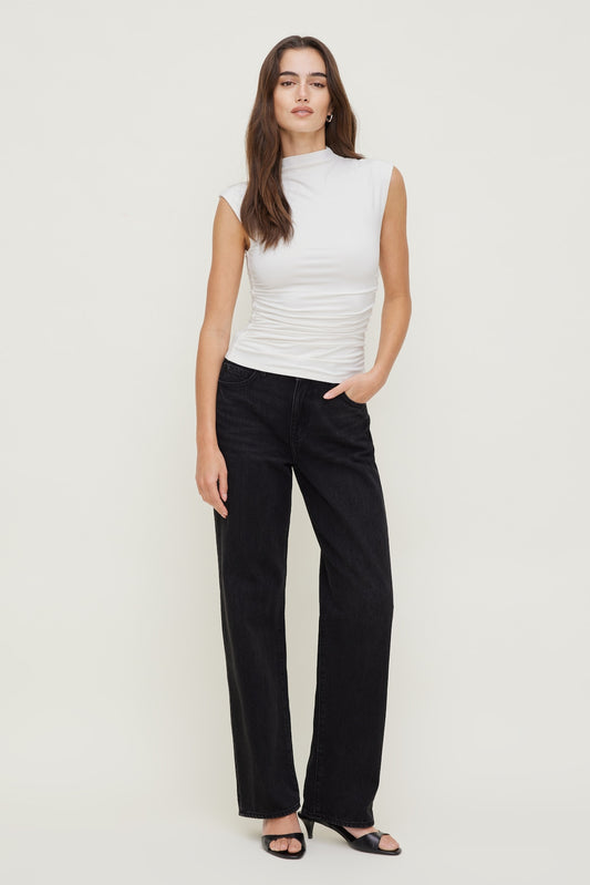 Mika Mid Rise Relaxed Straight Leg Jeans Black - Dynamite