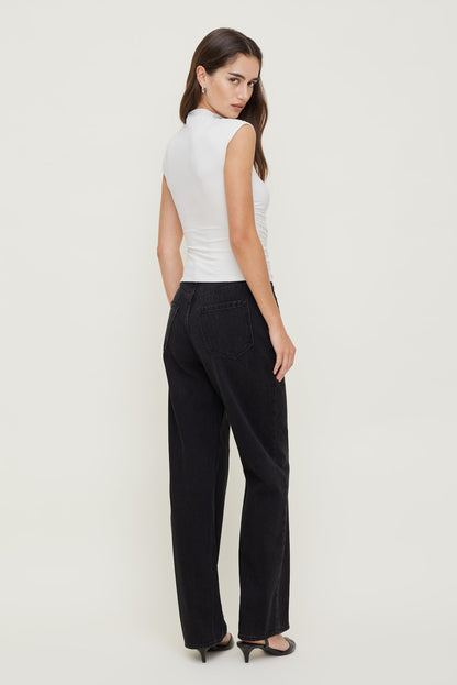 Mika Mid Rise Relaxed Straight Leg Jeans Black - Dynamite