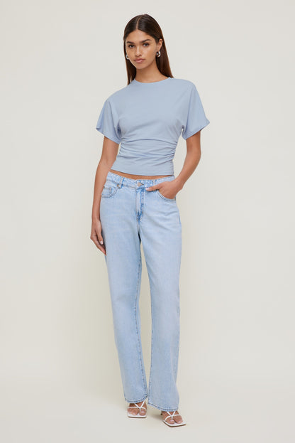Mika Mid Rise Relaxed Straight Leg Jeans Blue - Dynamite