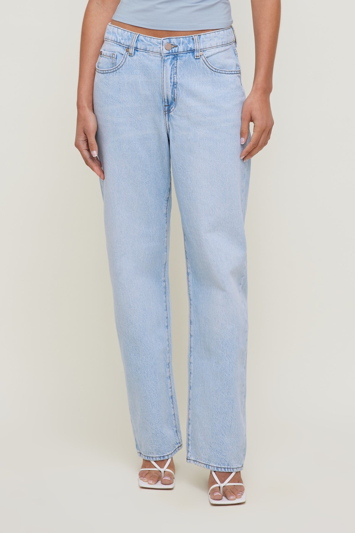 Mika Mid Rise Relaxed Straight Leg Jeans Blue - Dynamite
