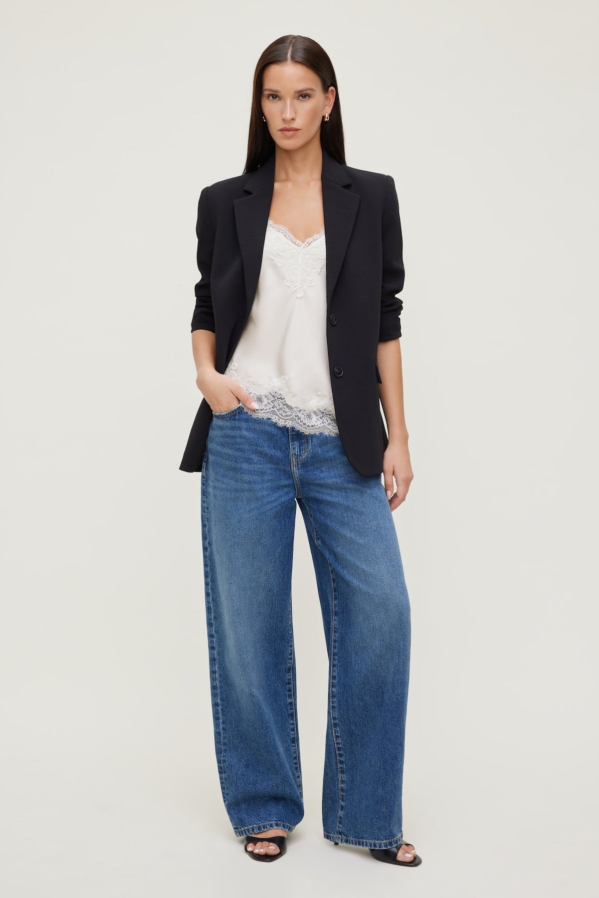 Rowan Mid Rise Baggy Wide Leg Jeans Blue - Dynamite