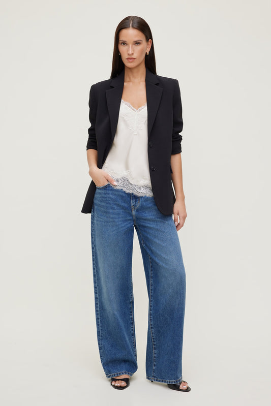 Rowan Mid Rise Baggy Wide Leg Jeans Blue - Dynamite