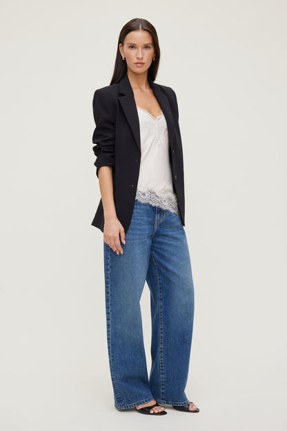 Rowan Mid Rise Baggy Wide Leg Jeans Blue - Dynamite