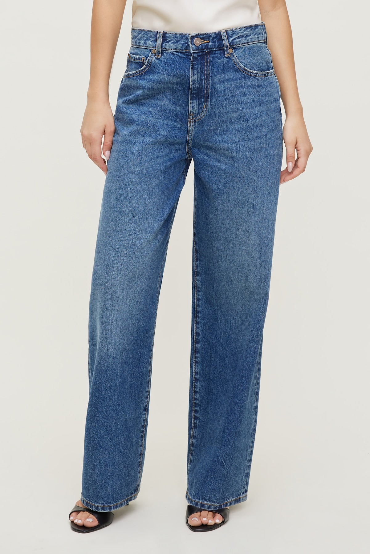 Rowan Mid Rise Baggy Wide Leg Jeans Blue - Dynamite