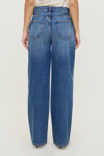 Rowan Mid Rise Baggy Wide Leg Jeans Blue - Dynamite