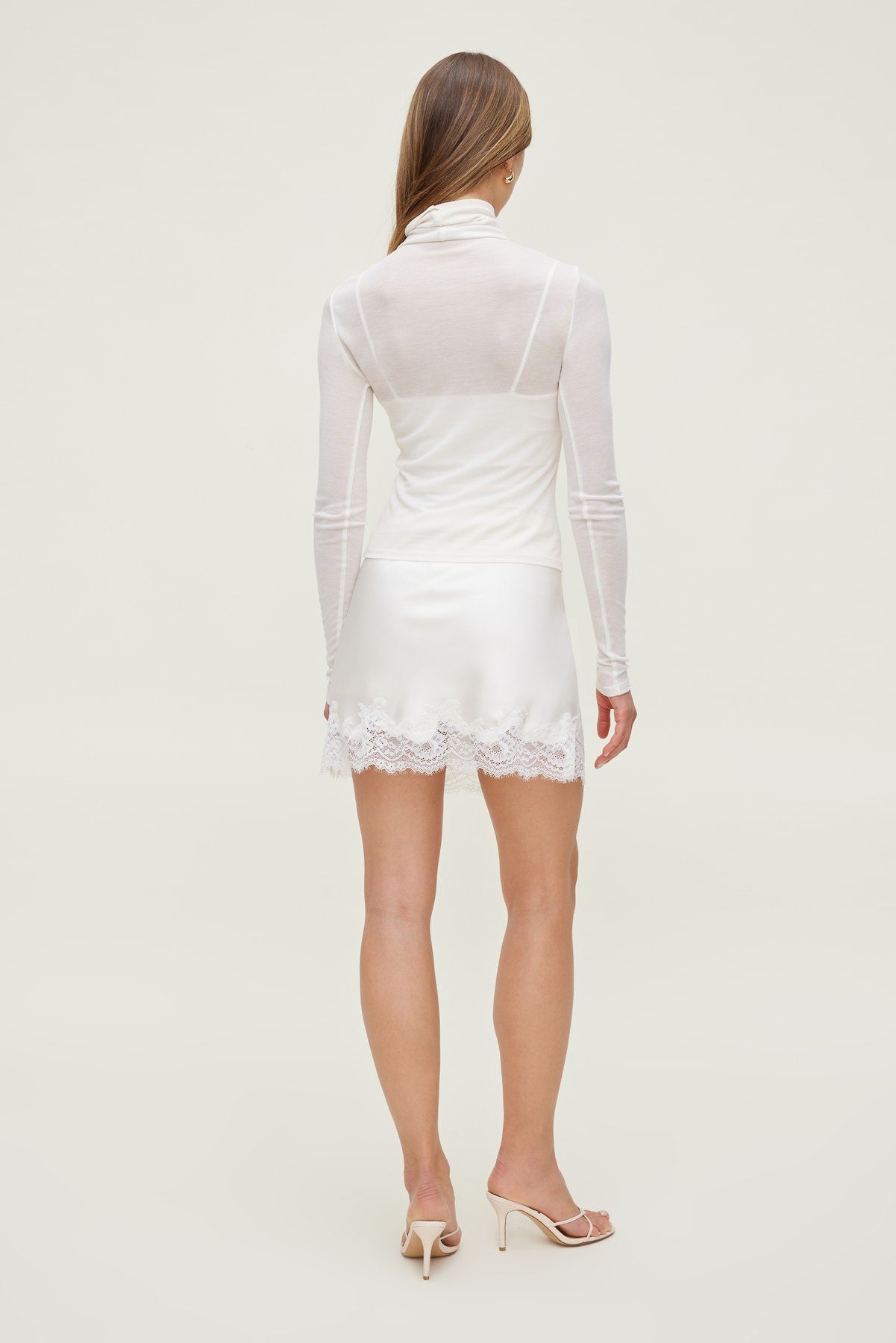 Lace Satin Mini Skirt Beige - Dynamite