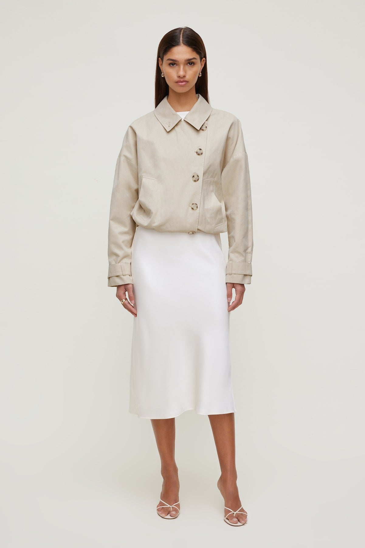 Delila Satin Midi Skirt BEIGE - Dynamite