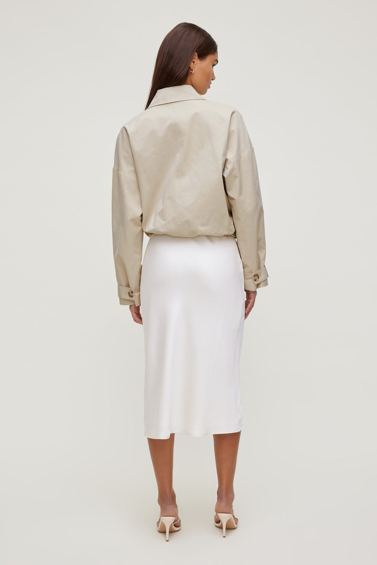 Delila Satin Midi Skirt BEIGE - Dynamite