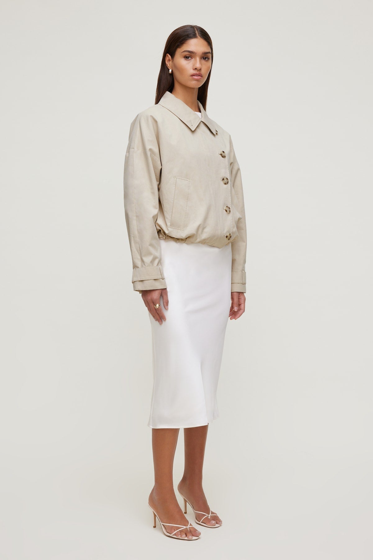 Delila Satin Midi Skirt BEIGE - Dynamite