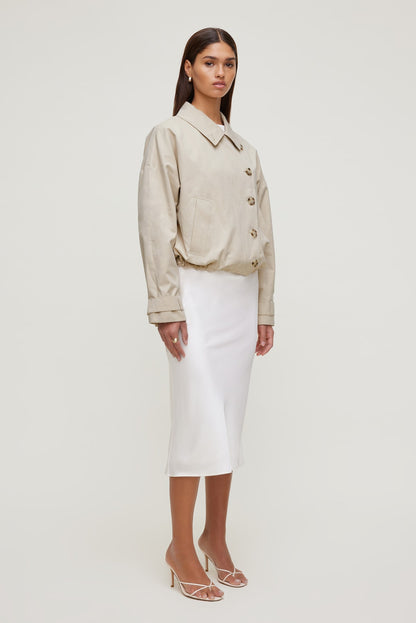 Delila Satin Midi Skirt BEIGE - Dynamite