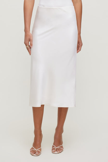 Delila Satin Midi Skirt BEIGE - Dynamite