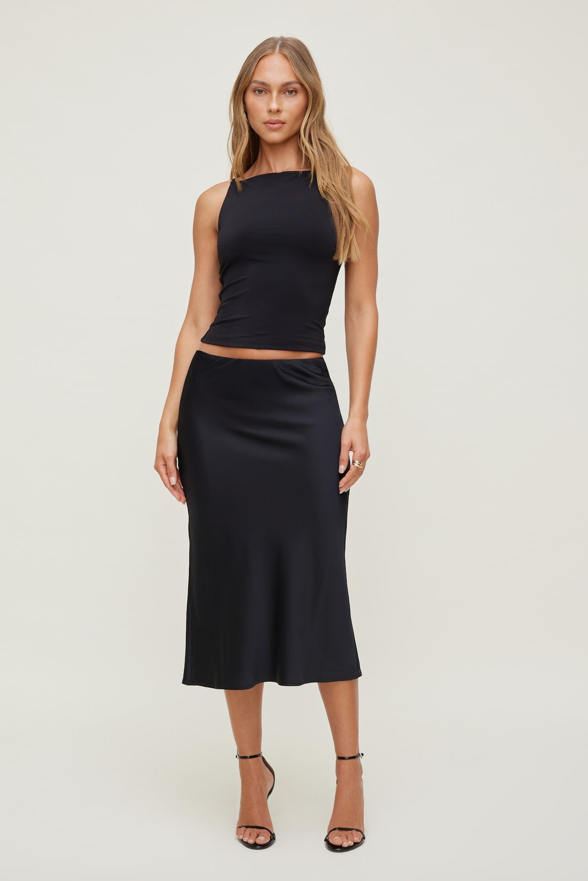 Delila Satin Midi Skirt Black - Dynamite