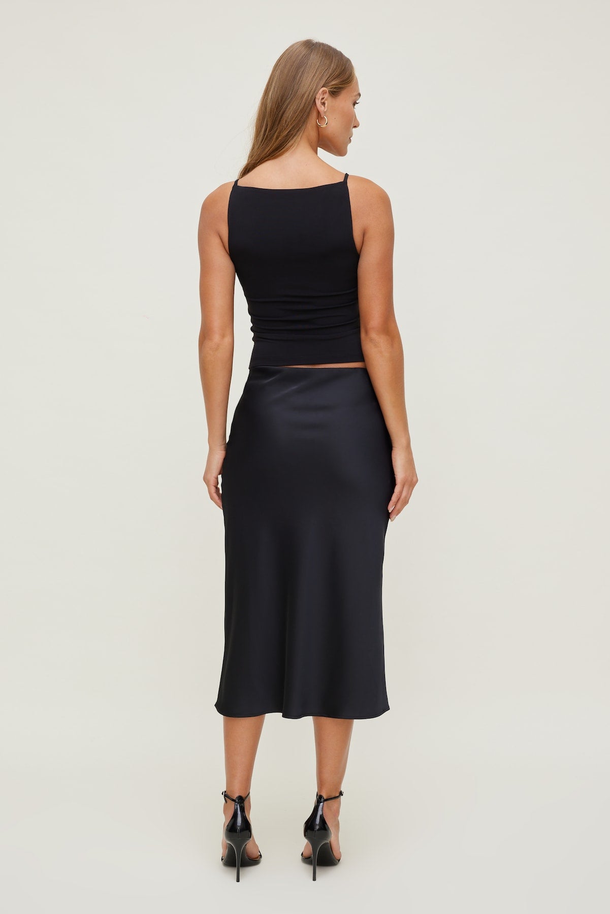 Delila Satin Midi Skirt Black - Dynamite