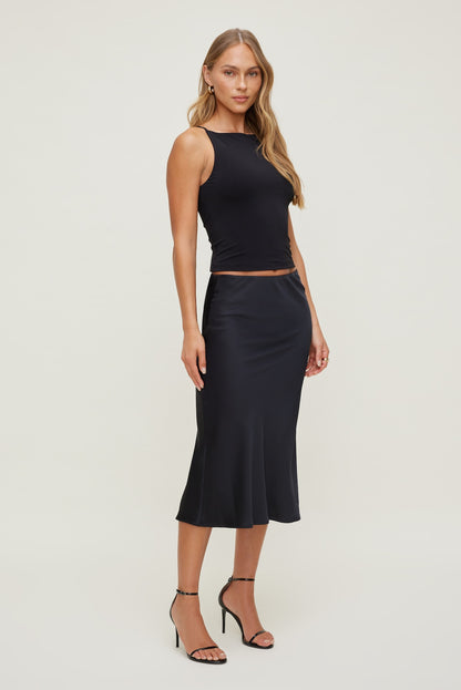 Delila Satin Midi Skirt Black - Dynamite