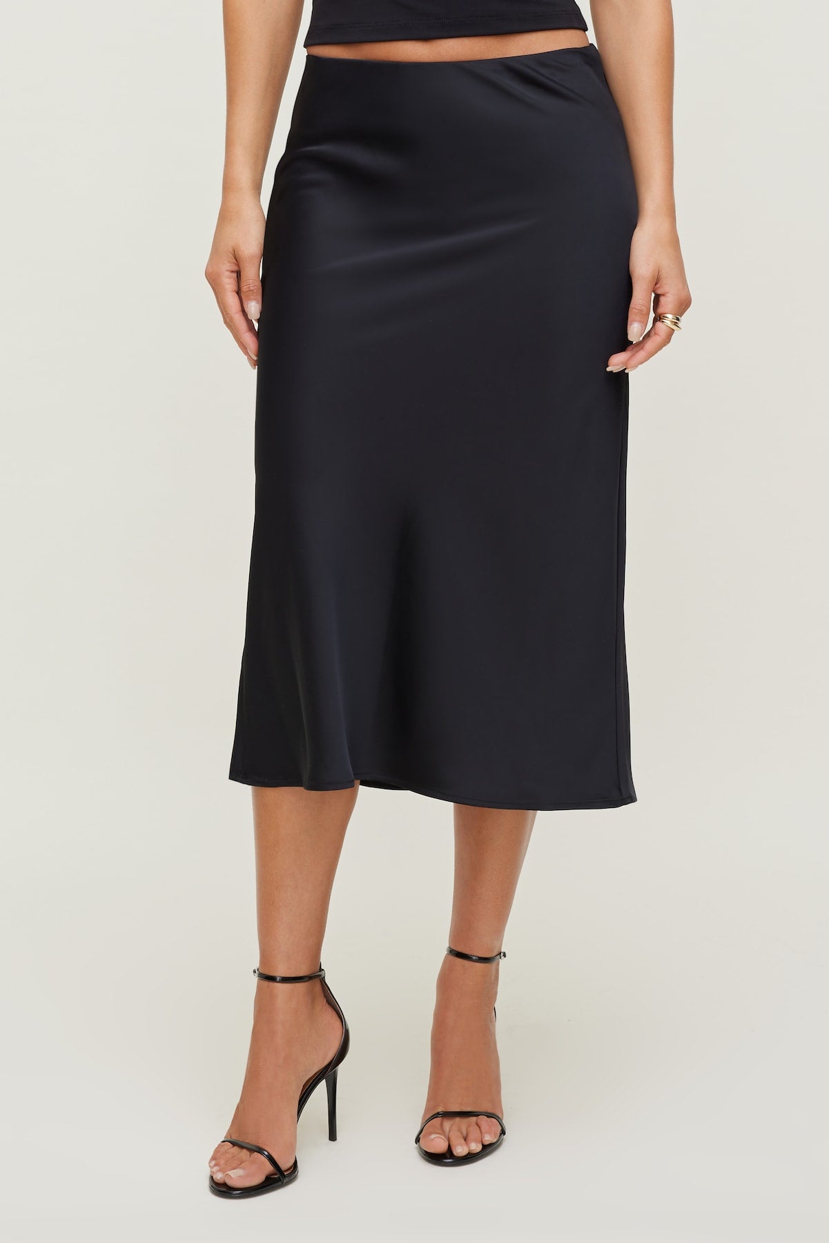 Delila Satin Midi Skirt Black - Dynamite