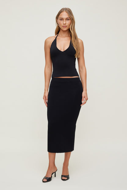 Scallop Trim Maxi Skirt Black - Dynamite