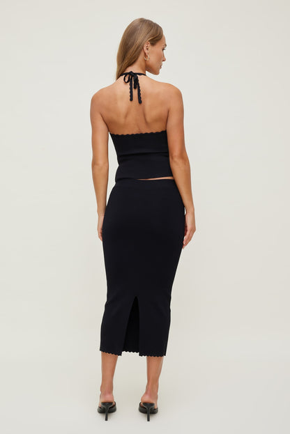 Scallop Trim Maxi Skirt Black - Dynamite