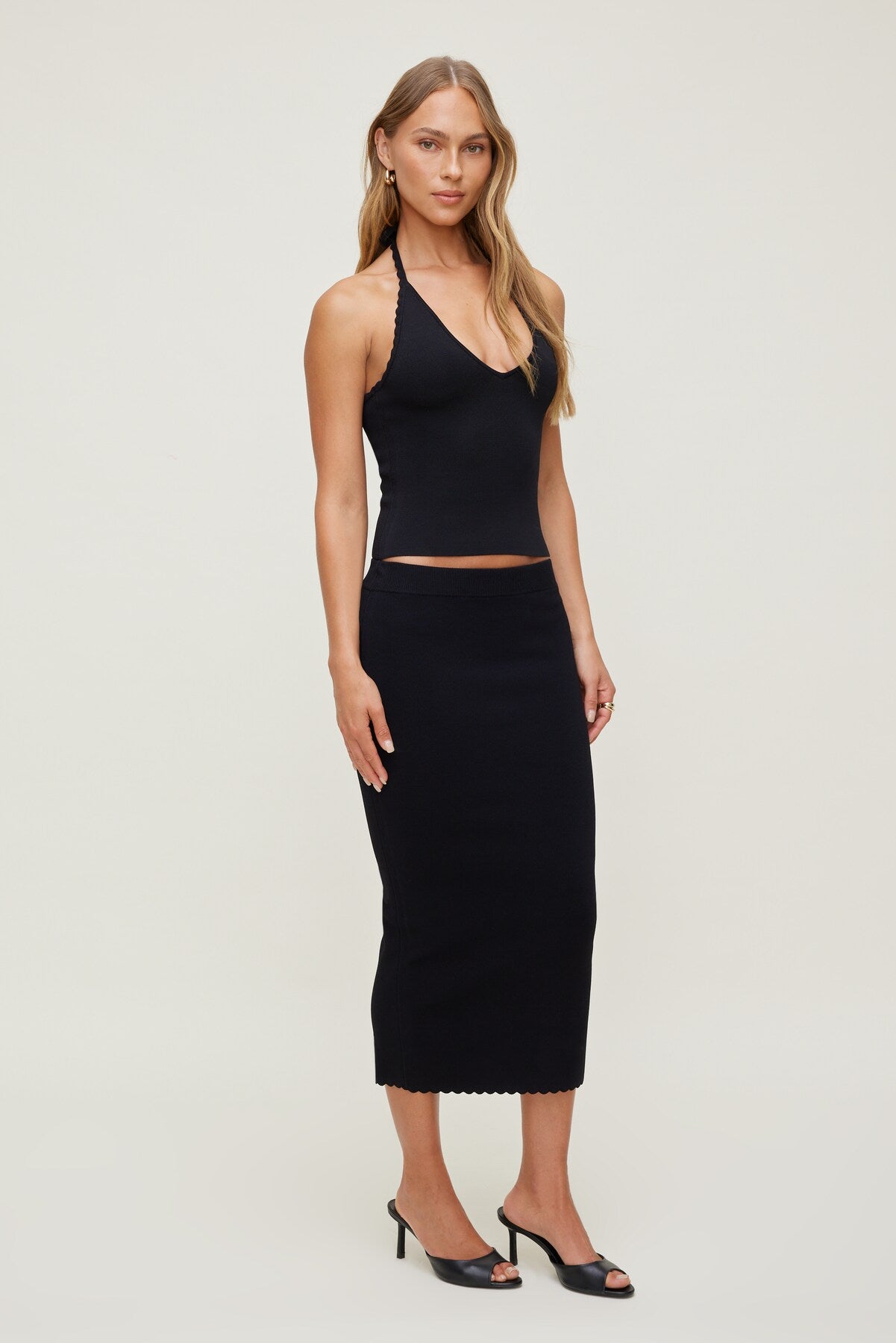 Scallop Trim Maxi Skirt Black - Dynamite