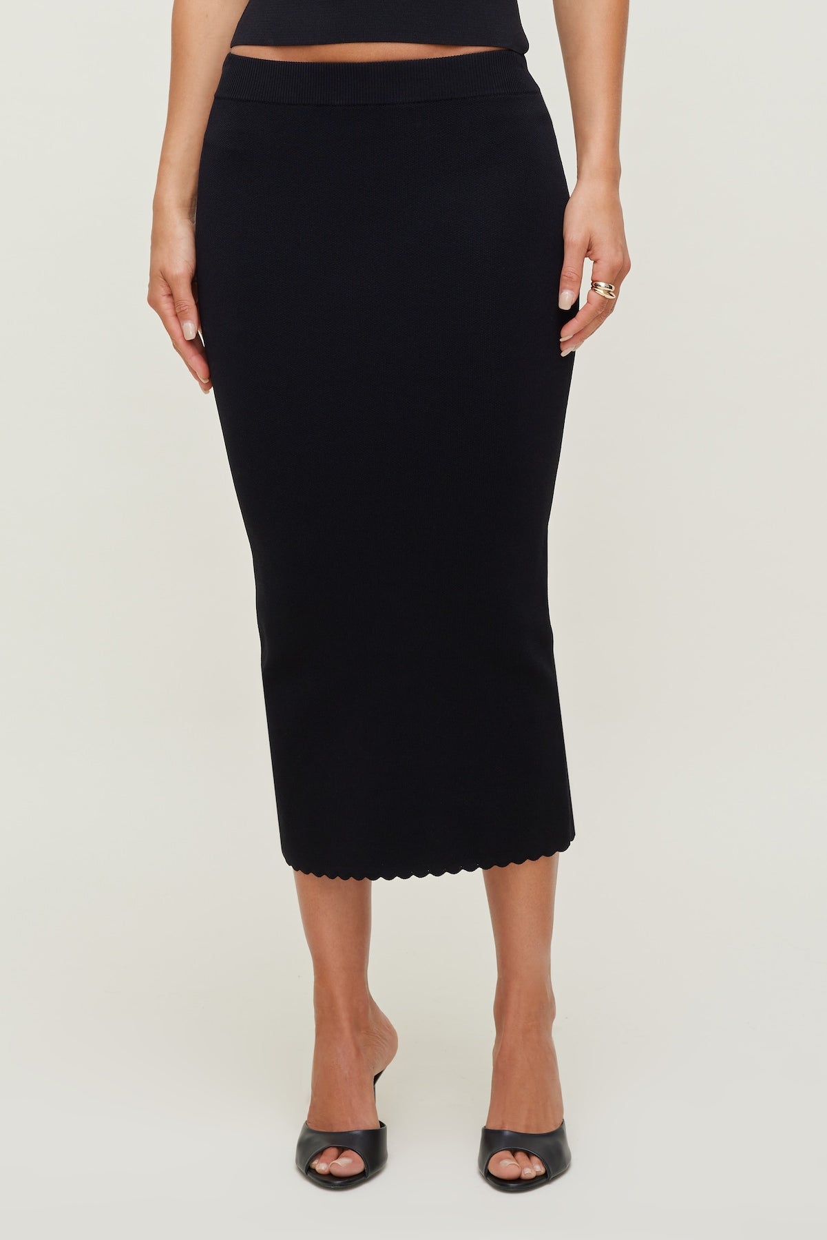 Scallop Trim Maxi Skirt Black - Dynamite