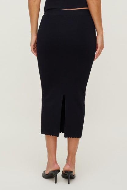 Scallop Trim Maxi Skirt Black - Dynamite