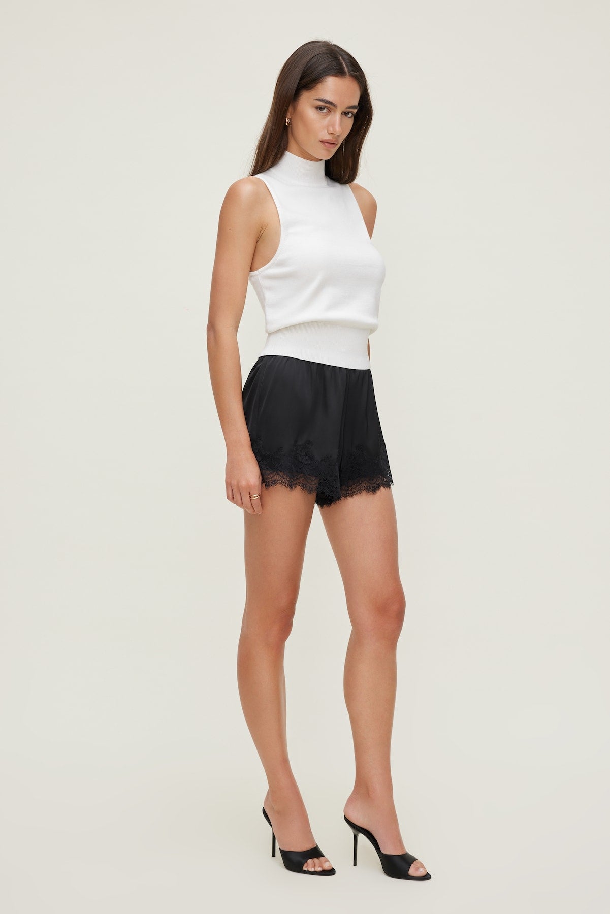 Lace Satin Shorts Black - Dynamite