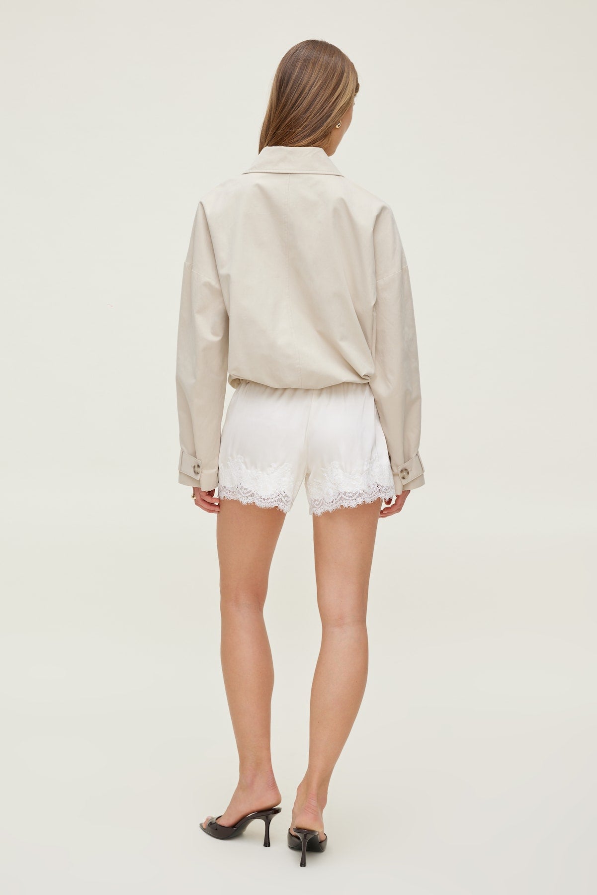 Lace Satin Shorts Beige - Dynamite