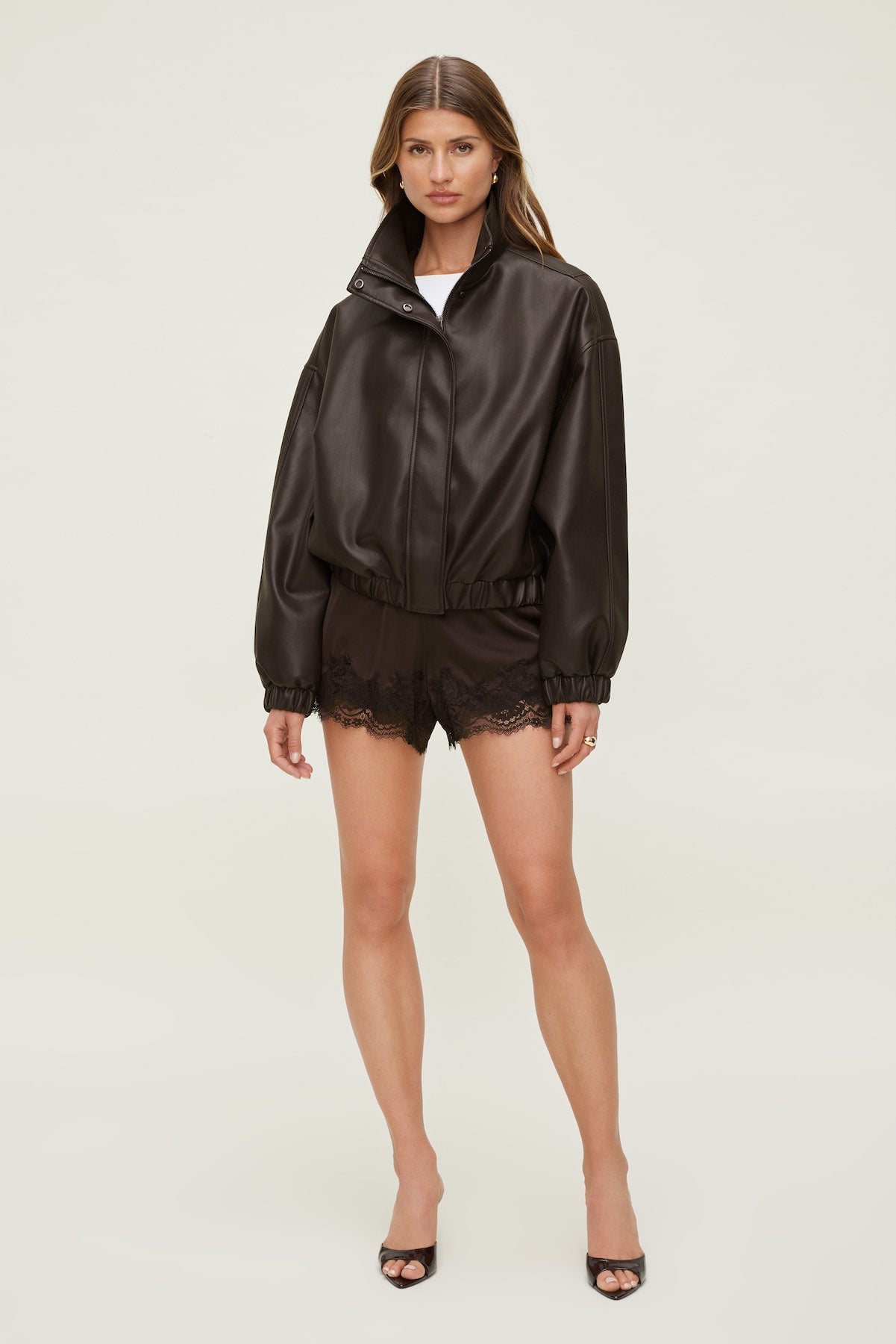 Lace Satin Shorts Brown - Dynamite