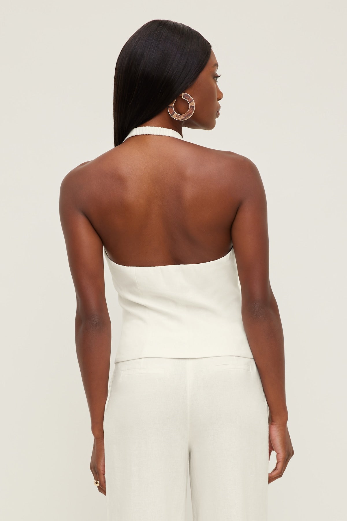 Linen Halter Vest White - Dynamite