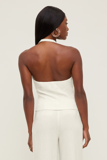 Linen Halter Vest White - Dynamite