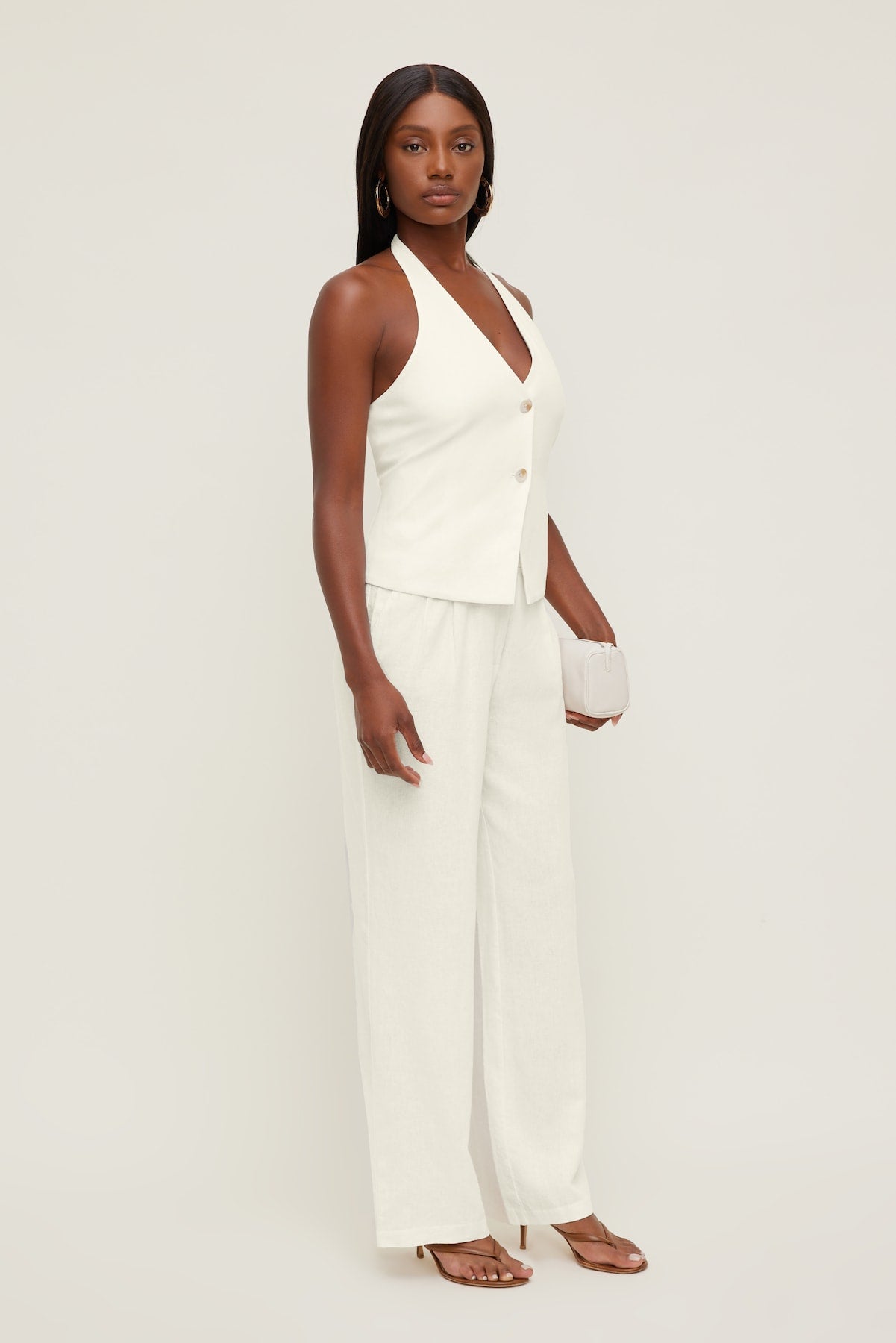 Linen Halter Vest White - Dynamite