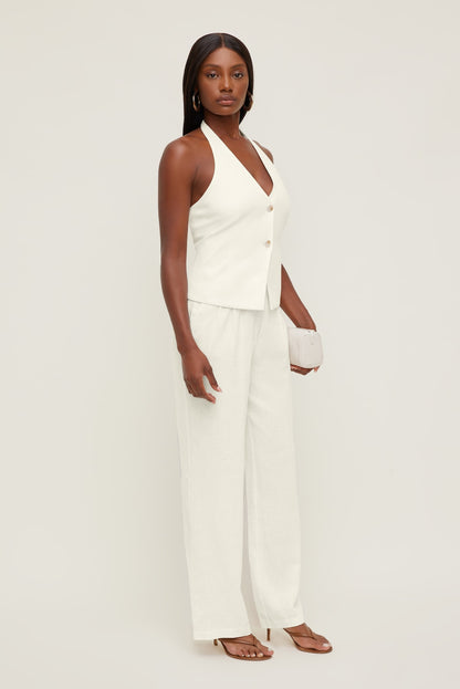 Linen Halter Vest White - Dynamite