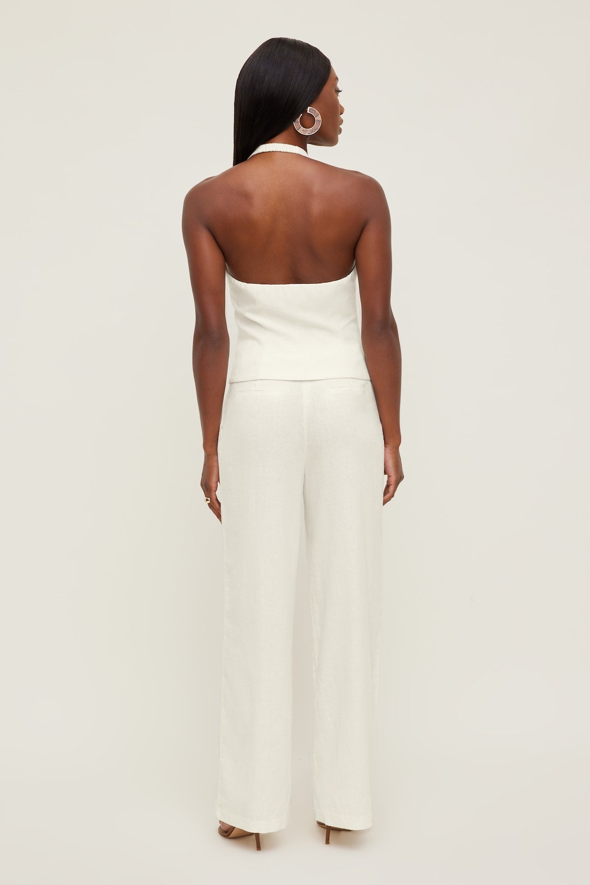 Linen Halter Vest White - Dynamite