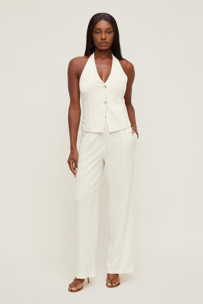 Linen Halter Vest White - Dynamite